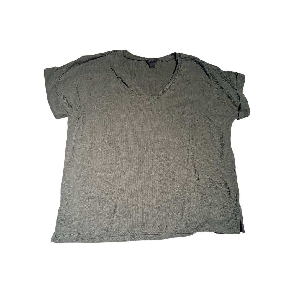 Eddie Bauer Crinkle V-Neck Top Women's Medium Olive Green Cottagecore Boho